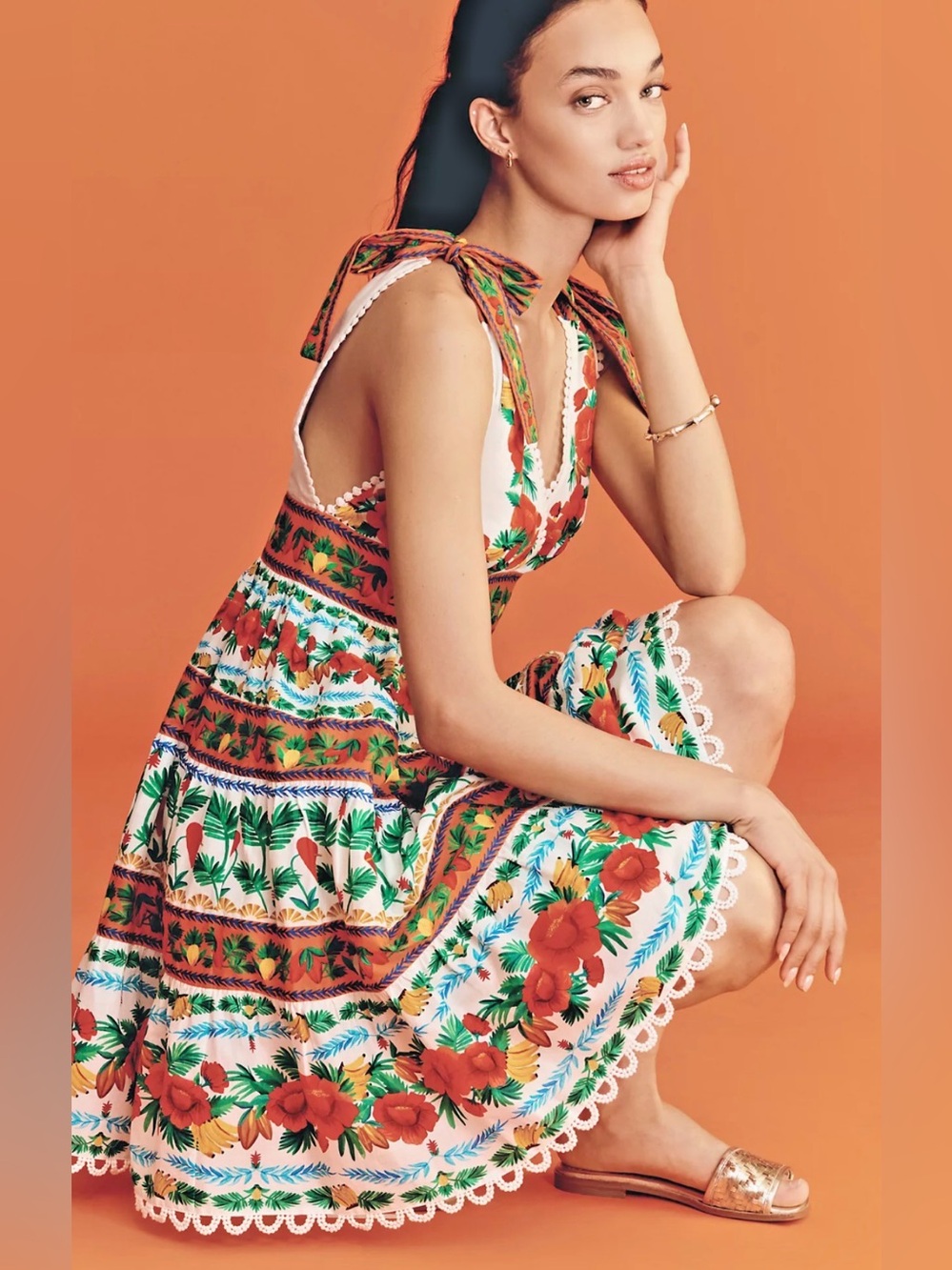 Farm Rio x Anthropologie V-Neck Tiered Mini Dress